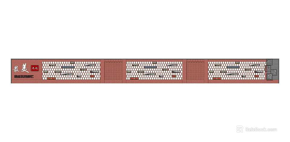 Decorative Feature Wall Design With Red And White Brick Patterns And Segmented Sections 3d model 