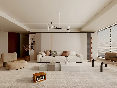 Modern Living Room Interior With White Sofa Coffee Table Soft Rug And Chandelier 3d model
