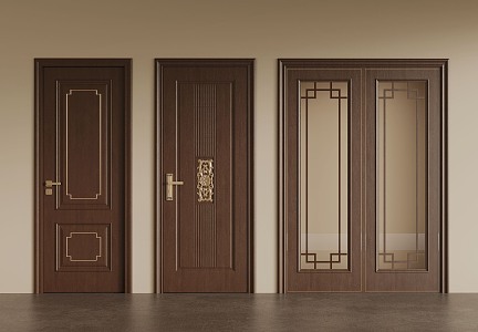 New Chinese style sliding door single door 3d model