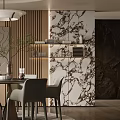 Modern Restaurant Interior With Round Dining Table Gray Chairs Wooden Walls And Marble Accents