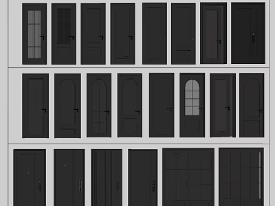 Black Interior Doors With Various Designs And Window Panels For Home 3d model