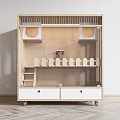 Wooden Children's Storage Cabinet With Stairs Transparent Doors Decorative Fences And Drawers