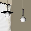 Modern Pendant Lights With Black Circular Base And Rectangular Ring White Globe Shades 3d model