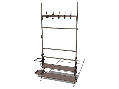 Industrial Style Multi Tier Metal Storage Shelf Unit With Hanging Hooks And Storage Shelves 3d model