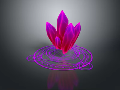 Purple Crystal Like Petal Shaped Decorative Ornament Set With Circular Symbol Base 3d model