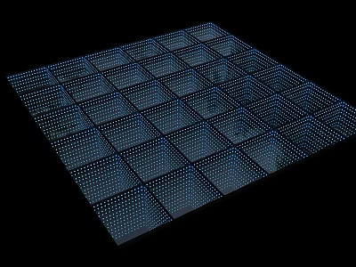 Blue Stage With Grid Pattern Square Panels And Illuminated Holes On Black Background 3d model
