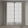 Elegant Beige Main Curtains With Sheer Panels For Double Grid Window Interior