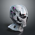 Intricate Mechanical Smart Machine Head Design With Metallic Texture And Pink Red Glowing Elements 3d model