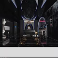 Luxurious Modern KTV Interior With Purple Blue Lighting And Circular Decorations