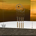 Home Decorative Wind Chime With Circular Metal Rings Wooden Rods And Black Beads Hanging