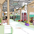 Modern Specialty Store Interior With Wooden Shelves Decorative Plants And Lighting