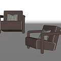 Modern Brown Leather Single Sofa With Checkered Pillow And Sleek Design 3d model