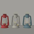Vintage Three Colored Candle Lanterns with Metal Frame Glass Shade for Home Decor