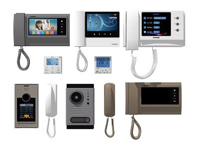 Modern Doorbell Devices Featuring Video Screens Wireless Models And Traditional Units 3d model