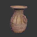 Terracotta Ceramic Vase With Carved Stripes Wave Designs And Loop Handle 3d model