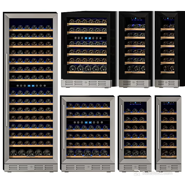 Modern Wine Cooler Designs With Glass Doors And Multiple Bottle Storage 3d model 