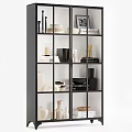 Modern Minimalist Shelving Unit With Decorative Vases Books Plates And Grid Design