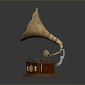 Vintage Gramophone With Decorative Brass Horn And Wooden Base Classic Design