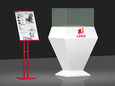 Commercial Equipment Red Display Stand And White Showcase With Transparent Top And LOGO 3d model