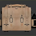 Tan Genuine Leather Case With Top Handle Adjustable Straps Metal Buckles And Attached Pouch