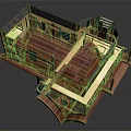 Cartoon 3D Medieval Cottage Interior With Stone Walls Wooden Stairs And Illuminated Windows