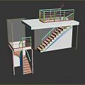 Modern Staircase Architectural Model With Wooden Steps White Railings And Landing