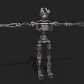 Intelligent Machine With Metallic Skeleton Exposed Wires Mechanical Joints Extended Arms And Detailed Legs
