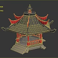 Traditional Chinese Style Pavilion Architecture With Red Eaves Gray Tiled Roof And Stone Steps
