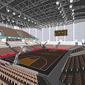 Modern Spacious Basketball Gymnasium With Spectator Seats Basketball Court Scoreboard And Lighting