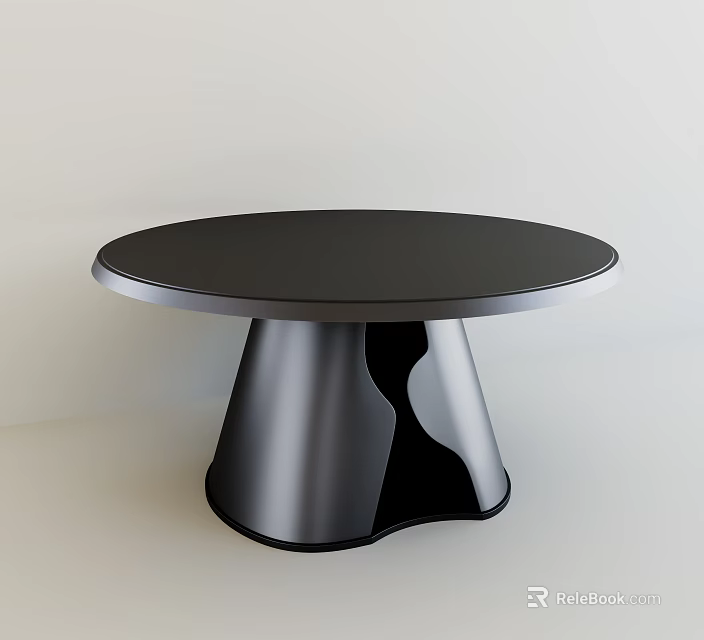 Modern Round Table With Black Top And Unique Silver Curved Base Design 3d model