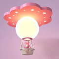 Pink Cloud Shaped Ceiling Light With Star Decor Glowing Ball And Rabbit Doll Basket 3d model