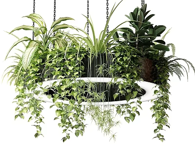 Stylish Circular Chandelier Featuring Hanging Green Plants And Foliage 3d model