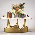 Decorative Accessories Set With Golden Table Stand Flower Bouquet Glass Cloche Photo Frame Bird Figurine