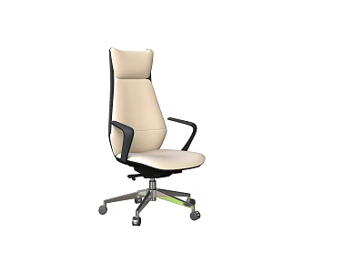 Beige High Back Office Chair with Black Armrests and Rolling Casters Modern Design 3d model