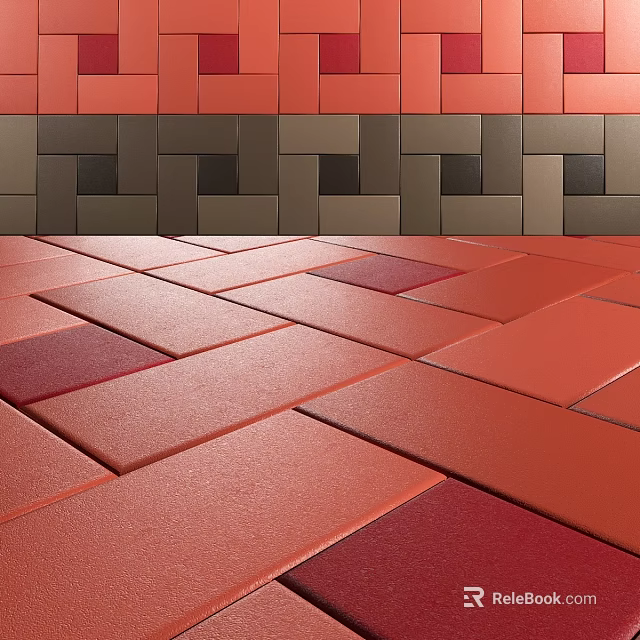 Interlocking Red Brown Square Tiles for Decorative Wall and Floor Design 3d model 