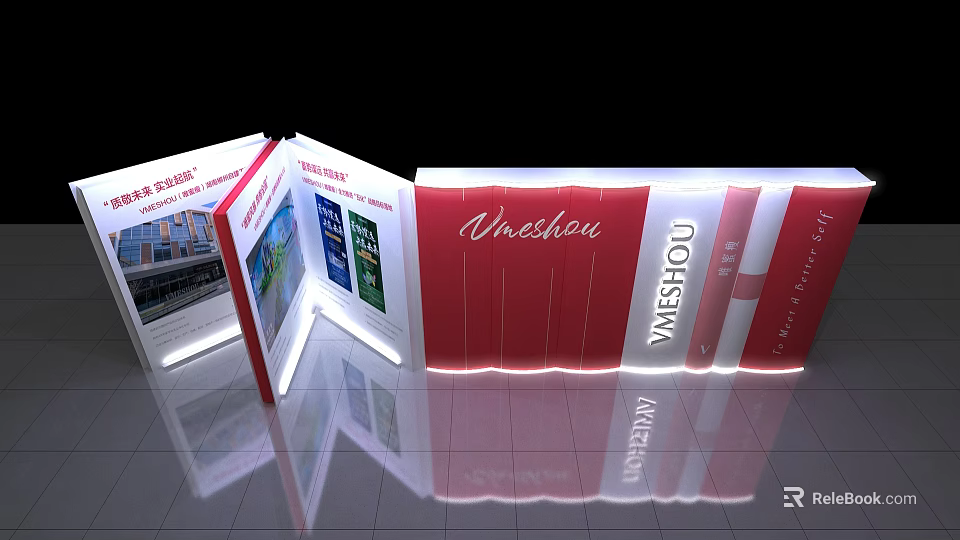 OneShow Exhibition Booth Design With Red White Panels And Wrestling Architecture 3d model 