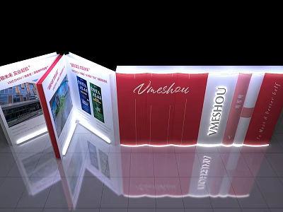 OneShow Exhibition Booth Design With Red White Panels And Wrestling Architecture 3d model