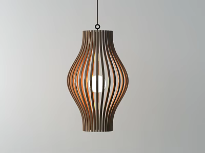 Modern Wooden Striped Pendant Light With Curved Structure And Warm Glow 3d model