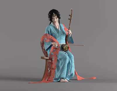 modern woman erhu 3d model