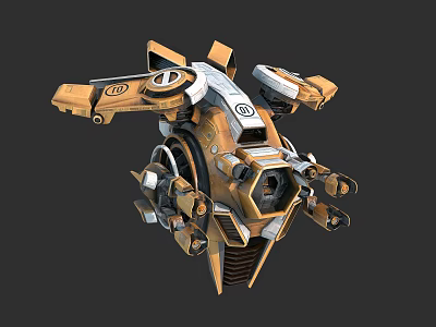 Mechanical Robot Character Featuring Orange White Design And Complex Machinery Parts 3d model