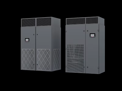 Gray Industrial Equipment Cabinets With Ventilation Grilles And Control Display Panels 3d model