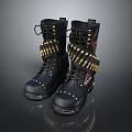 Black Lace Up Military Style Boots With Bullet Belt Decorations And Thick Soles
