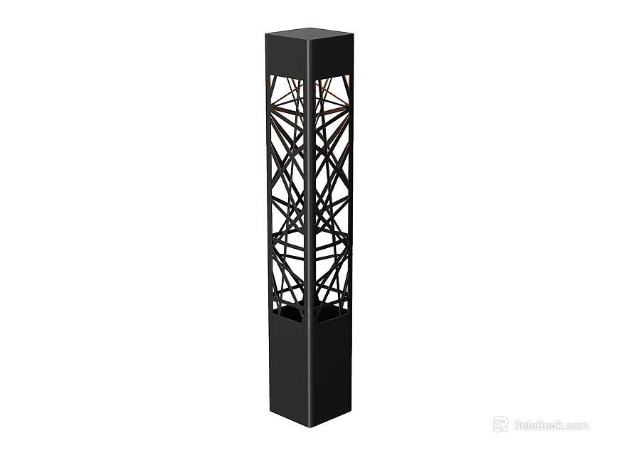 Modern Black Outdoor Light Pillar With Geometric Cutout Design For Garden Decor 3d model 