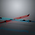 Crossed Blue And Red Swords With Glowing Blades And Black Striped Handles