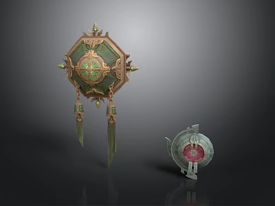 Traditional Household Decorative Items With Green Gold Accents And Tassel Details 3d model