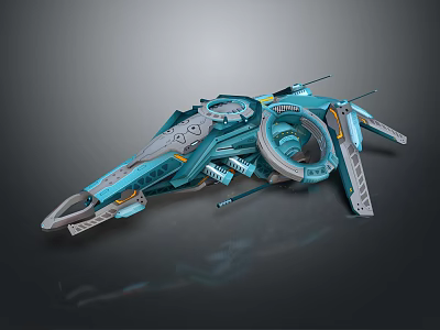 Futuristic Teal And Gray Sci Fi Equipment With Circular Rings And Mechanical Arms 3d model
