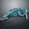 Futuristic Teal And Gray Sci Fi Equipment With Circular Rings And Mechanical Arms