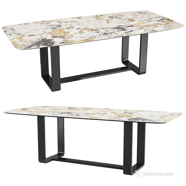 Modern Dining Table With Marble Patterned Top And Black Metal Legs Design 3d model