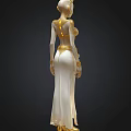 Elegant Female Character In White Gown With Intricate Golden Ornaments Design