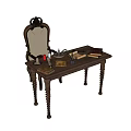 Classic Office Chair With Intricate Carved Backrest And Wooden Desk With Books